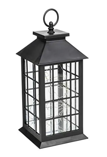 Spetebo Kunststoff Laterne in schwarz mit 30 LED - mit Timer - Batterie betrieben Deko Leuchte Tisch Lampe Draht Lichterkette warmweiß