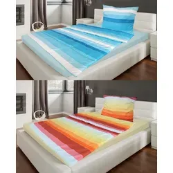 Bettenset Premium Steppbett Bettdecke 135x200 & Kopfkissen 80x80 cm CN 2 teilig Blau gestreift - Blau