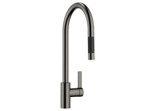 Dornbracht Tara Ultra Pull-Down Dark Platinum Gebürstet - Hochdruckarmatur mit ausziehbarem Auslauf und 360° Schwenkbereich, ideal für moderne Küchen. Genießen Sie weniger Spritzwasser durch den Laminarstrahl.