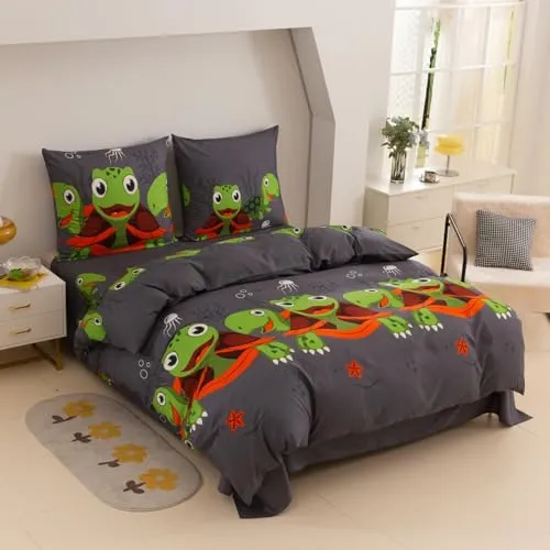 Cotton Market Bettwäsche Set 135x200 cm mit Kissenbezug Baumwoll - Bettwäsche-Sets 2 Teilig - Bettbezug und 1 Kissenbezug 70x80 cm - Schildkröten