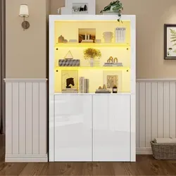 Merax Hochglanz Standvitrine mit LED-Beleuchtung (100 x 35 x 170 cm)