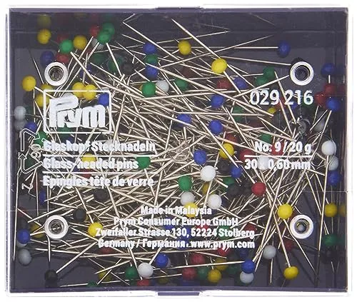 Prym 029216 Glaskopfnadeln, 0,60 x 30mm, bunt, 20g, Kunststoffdose