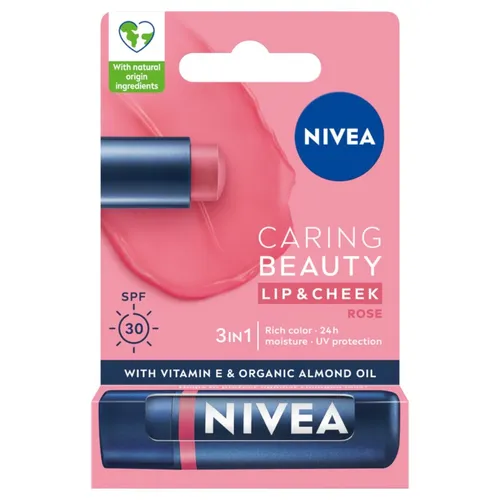 Caring Beauty pielęgnująca pomadka do ust 3w1 Rose 4.8g Nivea 9005800380261