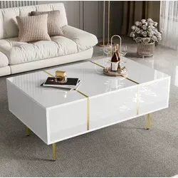 Couchtisch Aus Mdf In Weiß Hochglanz 100 Cm Mit 2 Schubladen