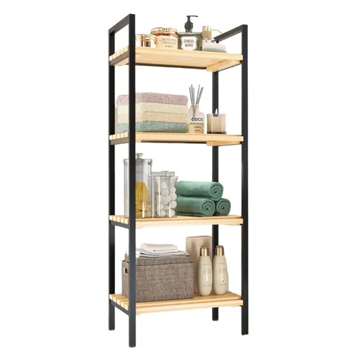 Badregal Küchenregal 4 Ebenen Holz Metall - Modernes Standregal mit 4 Regalfächern, wasser- und feuchtigkeitsbeständig, ideal für Badezimmer und Küche, rutschfeste Füße für Bodenschutz.