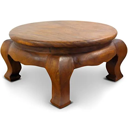 livasia Opiumtisch aus Massivholz – Ø50cm, 24cm hoch – Handgeschnitzter Beistelltisch aus Thailand - Eleganter Opiumtisch aus massivem Akazienholz, handgefertigt und einzigartig. Ideal, um stilvolle Akzente in Ihrem Wohnraum zu setzen. Maße: Ø 50cm, Höhe 24cm. Hochwertige Verarbeitung für ein besonderes Ambiente.