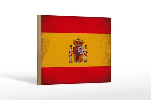 Holzschild Flagge Spanien 18x12 cm Flag of Spain Vintage Deko Schild