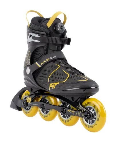 K2 F.I.T. 90 BOA Inline Skate 2025 - grau/gelb, Größe 42 - Inliner mit BOA-Verschlusssystem für einfache Anpassung, 90mm Rollen für geschmeidigen Ride und optimalen Komfort dank K2 Softboot-Technologie.