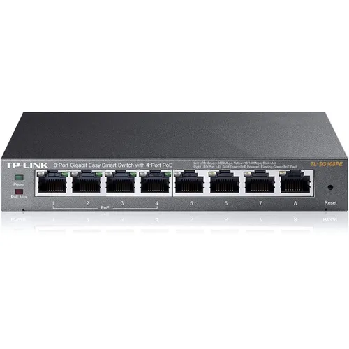 tp-link Easy Smart TL-SG108PE - 8-Port Gigabit Switch mit 4 PoE-Ports, optimale Datenübertragung und Stromversorgung in einem Gerät