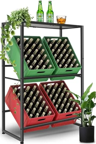 GOI Getränkekistenregal für 4 Kisten mit Ablage, Getränkeregal aus Metall, Kistenregal mit Höhenverstellbaren Kunststofffüßen, Bierkisten Regal für Garage, Küche, Schlafzimmer und Weinkeller
