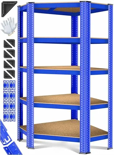 MASKO® Eckregal Schwerlastregal 180x75x40cm - Werkstatteinrichtung mit bis zu 875 kg Tragkraft, 5 verstellbaren Ablagen und stabiler Metallkonstruktion für optimale Ordnung in Garage und Werkstatt.