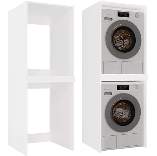 BDW Waschmaschinenschrank für Waschmaschine & Wäschetrockner Pola Twin, 180x64x64 cm, Badezimmerschrank Hoch, Badezimmer Möbel, Trockner, Weiß