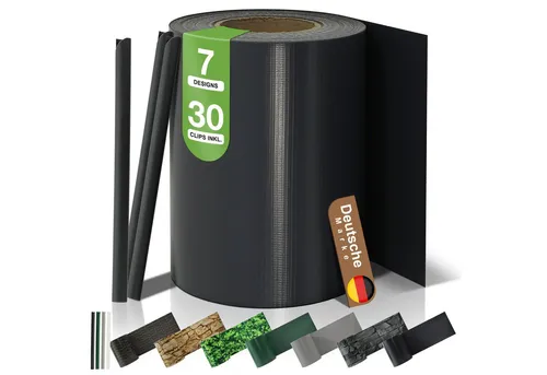 BooGardi PVC Sichtschutzstreifen 19 cm x 35 m Anthrazit - Robuster Sichtschutzstreifen für Doppelstabmattenzaun, aus 450 g/m² starkem PVC. Wetterfest und langlebig - ideal für den Garten. Inklusive 30 Clips für eine einfache Montage.