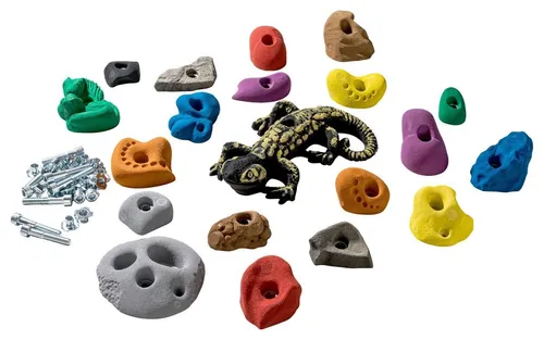 Kletterbude Kletterwand mit 20 bunten Klettergriffen - Kletter-Trainingsgeräte für Kinder ab 3 Jahren, inklusive Befestigungsmaterial und Montagehinweisen. Ideal für Spielplatz oder Kinderzimmer, fördert die motorischen Fähigkeiten und macht das Klettern zum Erlebnis!