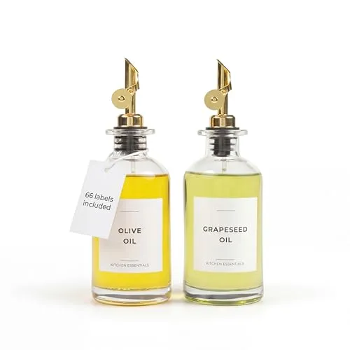 Spaceneat Ölflasche mit Ausgießer, Essig- & Ölspender Glas, Olivenöl Flasche mit Ausgießer, Essig und Ölflaschen Set, Ölflaschen zum Befüllen, Olive Oil Dispenser, Oil Bottle, 2er-Set, Gold
