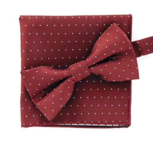 axy Herren Fliege mit Einstecktuch als Set zum Anzug, bereits vorgebunden, Schleife Konfirmation verstellbar (Rot gepunktet)
