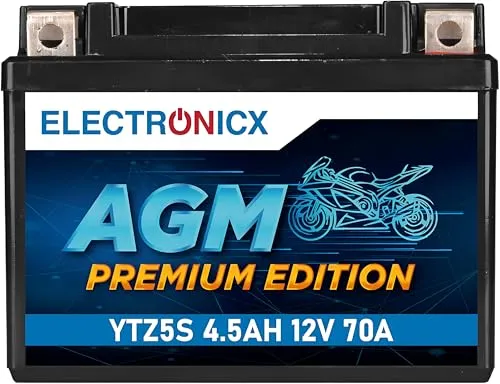 Electronicx AGM Motorradbatterie 12V 4,5Ah 70A YTZ5-S – Wartungsfrei, Hohe Startleistung, Vibrationsresistent – Perfekt für Roller, Quad, ATV, Tourer, Enduro & mehr