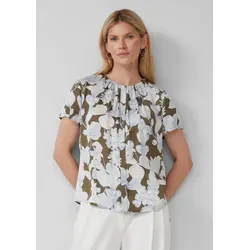 s.Oliver Kurzarmbluse Bluse Satinbluse im Slim Fit mit Raffung und All-over-Print grün L (40)