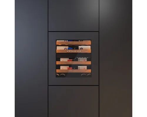 Swisscave Einbauweinkühlschrank WIB-60DFP. 2-Zonen Weinkühlschrank, 60cm, 26 Flaschen, Panel ready, für 26 Standardflaschen á 0,75l,Panel Ready Design, umschaltbare Beleuchtung in Weiß, Blau, Amber.