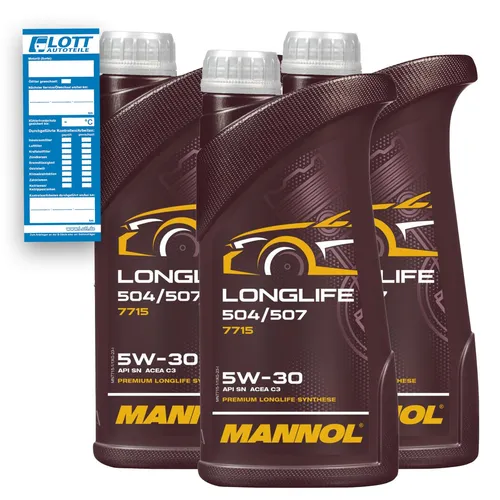 3x 1L Mannol Longlife Öl 5W30 Motoröl API SN VW 504.00 507.00 BMW LL-04