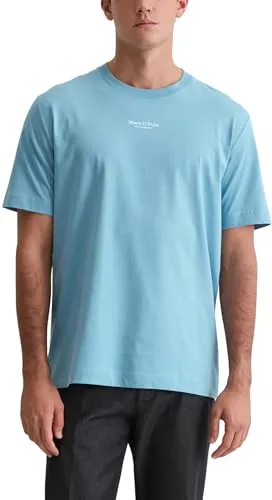 Marc O'Polo T-Shirt mit Kontrastlogo in Blau, Größe S (46) - Klassisches Rundhals-T-Shirt aus 100% Baumwolle, ideal für den lässigen Look. Maschinenwaschbar und pflegeleicht, perfekt für den Alltag.