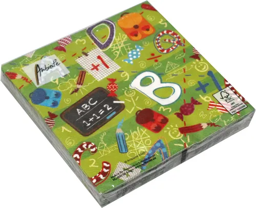 Servietten Schulstart ABC 3-lagig 33x33cm Tissue Einschulung Schulanfang Schule grün, Farbe:grün 20