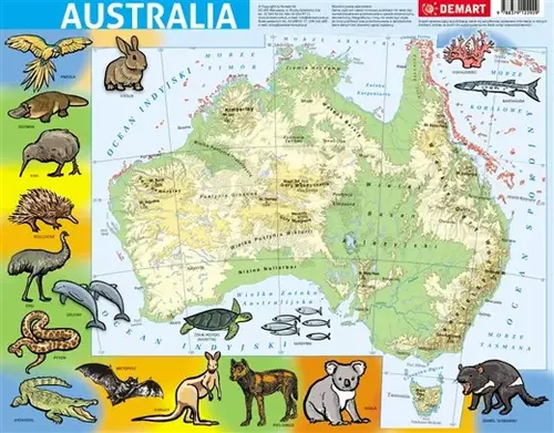 Puzzle 72 elementy ramkowe, Australia mapa fizyczna Demart 9788379122929