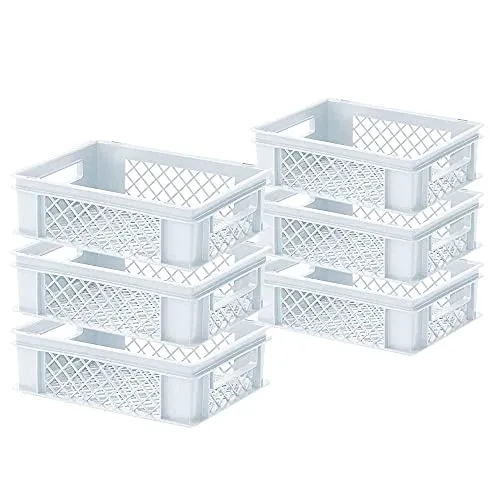 6x Eurobehälter/Bäckerkiste - Lebensmittelecht, 400 x 300 x 125 mm - Transportboxen für Produktion und Lagerung, leicht und stabil mit handfreundlichen Durchfaßgriffen, ideal für den robusten Einsatz.