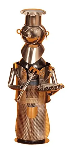 Moderner Wein Flaschenhalter Flaschenständer Grill Meister aus Metall in Silber Höhe 33,5 cm