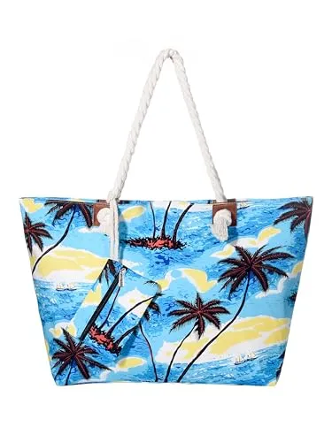 DonDon Badetasche XXL Familie - Stilvolle Strandtasche mit Reißverschluss - Damen-Shopper mit 100% Baumwolle innen und 100% Polyester außen. Ideal als Schwimmtasche, bietet viel Stauraum und eine praktische Innentasche für wichtige Kleinigkeiten.