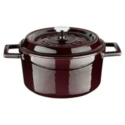 LAVA Emaillierter Gusseisentopf mit Deckel, Ø 20 cm - Violett - Ideal für kleine Schmorgerichte und Eintöpfe: Dieser emaillierte Gusseisentopf sorgt für gleichmäßige Wärmeverteilung. Mit robustem Deckel und zwei Griffen, perfekt für Herd und Backofen.