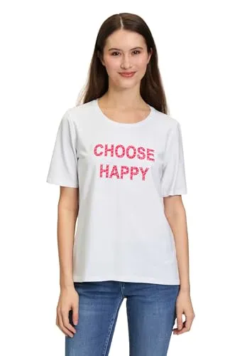 Betty Barclay Damen Basic Shirt mit Aufdruck 40, Patch White/Red - T-Shirts für Damen, elegantes Shirt mit Glitzersteinen für einen besonderen Akzent und leicht taillierter Schnitt für eine feminine Silhouette.