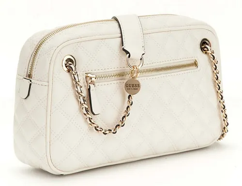 GUESS Giully II Shoulder Satchel Bag - Elegante Schultertasche in Cream White mit hochwertiger, gesteppter Optik. Geräumiges Hauptfach mit praktischen Fächern und schickem Design für jeden Anlass. Perfekt für stilbewusste Frauen.