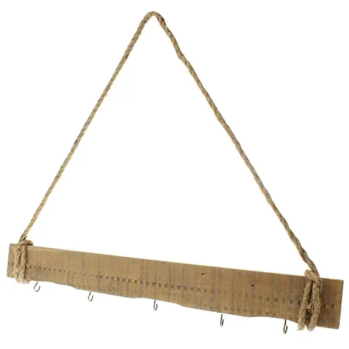 MACOSA HM5005 Deko-Planke Treibholz mit 5 Haken zum hängen Hängeplanke Holzstange Fensterdeko Holz-Hänger Brett Treibholzbrett Hängedeko Dekohänger Holzbrett