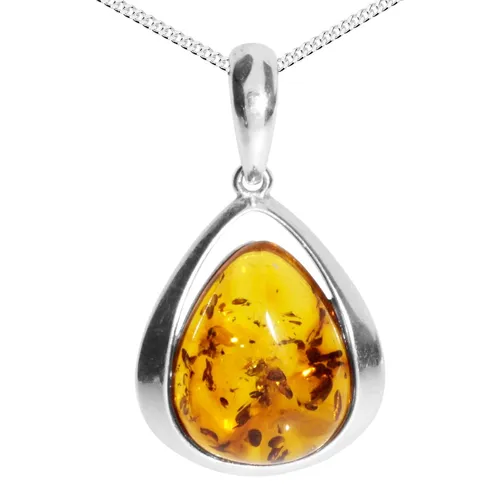 OSTSEE-SCHMUCK Kette mit Anhänger Angelina - Halskette mit 925er Silber und strahlendem Bernstein-Anhänger (14x11 mm), erhältlich in 42 cm oder 45 cm Länge – ideal für elegante Anlässe.