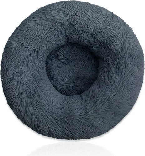 80cm Blaugrau Plüsch Donut Hundebett Katzenbett Kuschelbett Hundekorb Hundekissen Kissen rund Haustierbett Bett