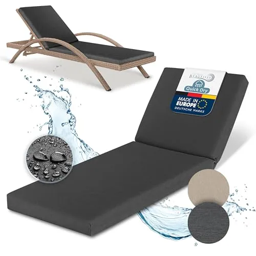 Beautissu Deckchair Auflagen für Gartenmöbel - Wetterfeste Liegenauflage 190x60 cm, UV-beständig und schnell trocknend, ideal für komfortable Sommernächte im Freien.