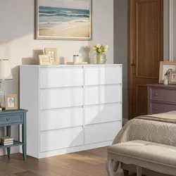VASAGLE KAILYN Kommode mit 8 Schubladen, moderne Wäschekommode in Weiß - Die VASAGLE KAILYN Kommode bietet mit 8 geräumigen Schubladen viel Platz für Ihre Kleidung und Accessoires. Ihr modernes Design passt perfekt in jedes Schlafzimmer oder Wohnzimmer und sorgt für Ordnung und Stil.