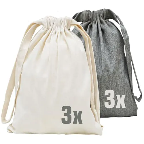 DuneDesign 6 Packbeutel im Leinen Look - 32x32 Packtaschen für Koffer Organizer Set - Reisebeutel Kleidung Pack Beutel Wäschebeutel - Rucksackorganiser Reisekoffer Trolley Handgepäck Packtaschen