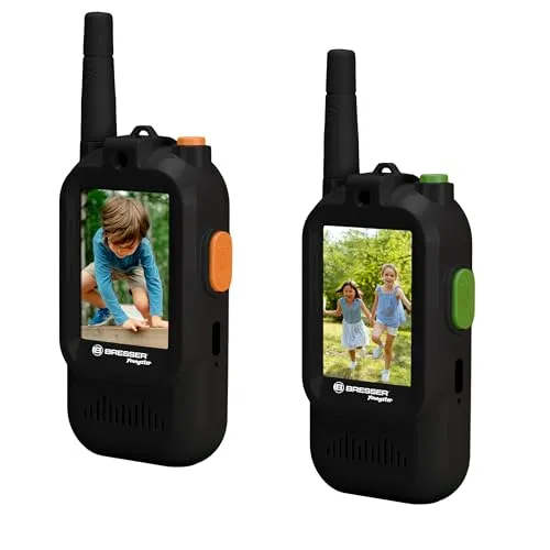 Bresser Youngster Video Walkie Talkies für Kinder mit 2 Zoll Display, aufladbarem Akku, Stimmenverzerrer, USB C Ladekabel