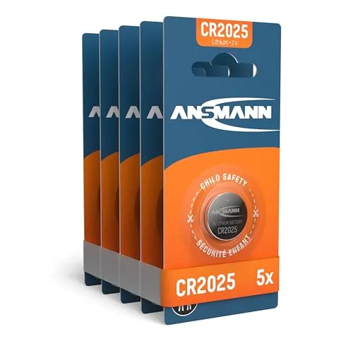 ANSMANN 5X CR2025 Batterie Lithium Knopfzelle 3V / Qualitativ hochwertige Knopfbatterien/Ideal für Autoschlüssel, TAN-Gerät, Taschenrechner, Kinderspielzeug, Fernbedienung, Uhren, etc.