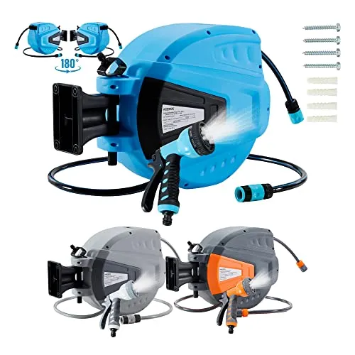 Arebos Schlauchaufroller | 30 m Schlauchtrommel | Wand-Schlauchbox mit Arretierstop & 9 Sprühunktionen |180° Schwenkbar | Inkl.Wandhalterung | Automatischer Aufrollmechanismus Gartenschlauch | Blau