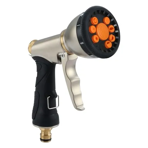 Fippy Metall Gartenbrause, 9 Einstellbare Muster Garten Handbrause, Hochdruck Garten Spritzpistole für Pflanzenbewässerung Auto- und Haustierwäsche Reinigung des Bürgersteigs