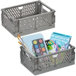 Relaxdays Kleine Klappbox im 2er Set Grau