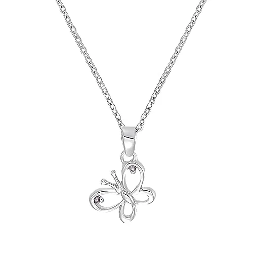 Amor Kette mit Anhänger 925 Sterling Silber Mädchen Kinder Halsschmuck, mit Zirkonia synth., 35+3 cm, Silber, Schmetterling, Kommt in Schmuck Geschenk Box, 9293421