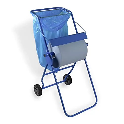 Bodenständer mit Müllsackhalterung |für Putztuchrollen bis 40 cm Breite | fahrbare Halterung aus Metall| bewegliche Abreißkante