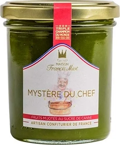 Confiture Mystère du Chef, Fruchtaufstrich Miot mit Aprikosen, Pfirsichen, Mango, Passionsfrucht, Orangenlikör und Rohrzucker, 220g