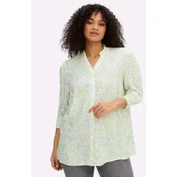 sheego Bluse mit Stehkragen und Blütenprint 457326_56 - Elegante Bluse mit verspieltem Blüten-Alloverdruck, 3/4-Ärmeln und Smokbund. Aus weicher Viskose für höchsten Tragekomfort und Bewegungsfreiheit. Ideal für vielseitige Outfits.