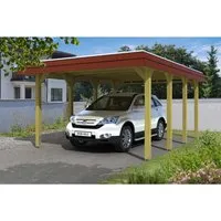 Skan Holz Walmdach-Carport Spreewald 396 cm x 589 cm - Carport aus imprägniertem Holz, ideal für optimalen Wetterschutz und einfache Reinigung dank moderner Bauweise.