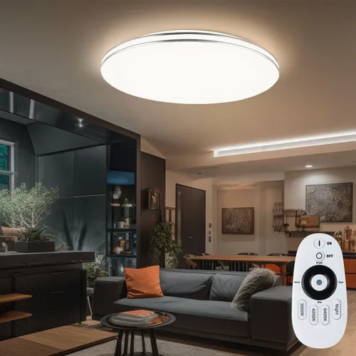 Deckenleuchte Tageslichtlampe mit Fernbedienung 48W - Moderne Deckenlampe mit Fernbedienung, dimmbar und 3500 Lumen. Ideal für Wohnzimmer, bietet drei Lichtfarben (3000K-6400K) und schont durch LED-Technologie Umwelt und Geldbeutel.